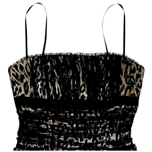 Di Hera Silk Elegant Leopard Print Spaghetti Strap Ruched Bodycon Mini Dress 2 - Picture 4 of 10